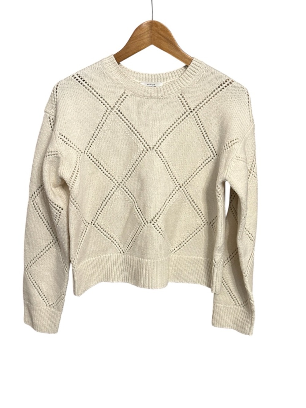 VINCE Textured Argyle Italian Wool Sweater Size Small Cream NWOT MSRP $498